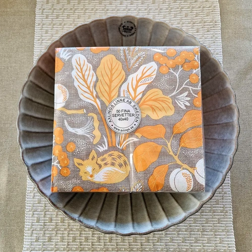 Axlings Linne - Hstrask Pappservetter Orange-Gul-Natur 40x40 cm