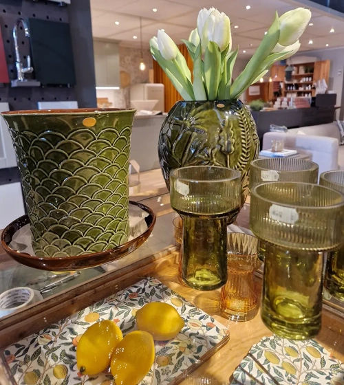 Nittsj� Keramik - Blomkruka B�ge Gr�n Signe Persson Melin 19 cm