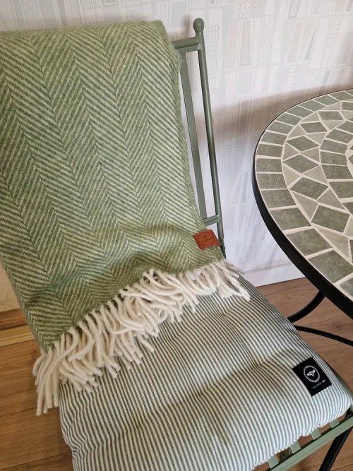 Klippan Yllefabrik Ullfilt Herringbone Gr�n Aloe Vera 130x180